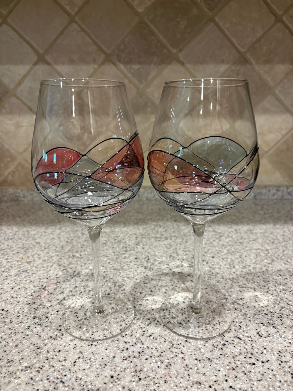 Pair of Milano Romania Abstract Wine Glasses